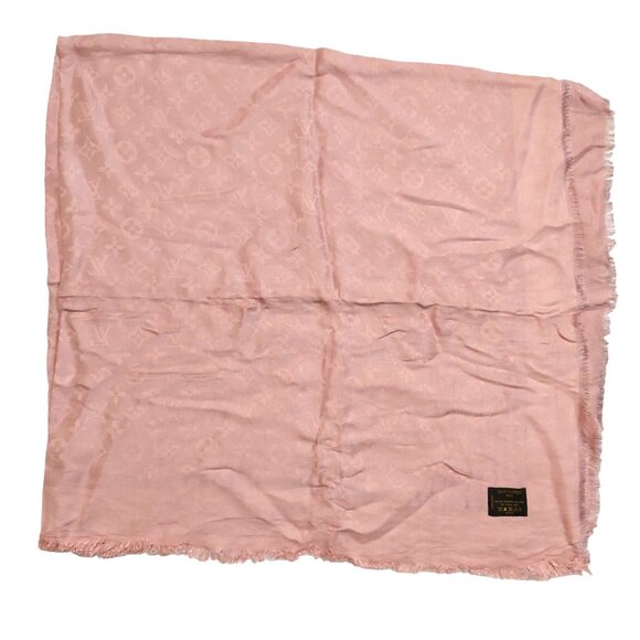 LOUIS VUITTON LV Vintage Iridescent Blush Pink Silk Wool Scarf Shawl Wrap - Picture 6 of 11